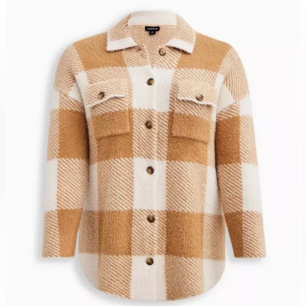 New! Torrid‎ sz 2 Ivory Plaid Eyelash Shacket Sweater 2X